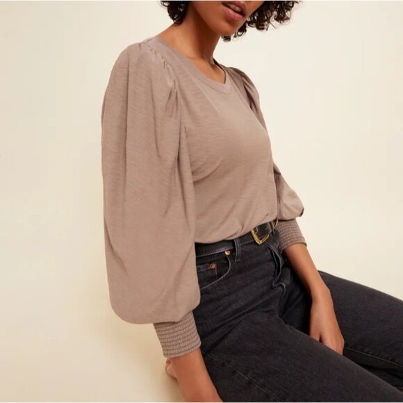 Nation LTD Lored Smocked Peasant Tee in Granite - Picture 11 of 11